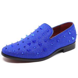 Blue Men's Spike Designer Classic Smoking Dress Tuxedo Loafers Slip On Shoes
